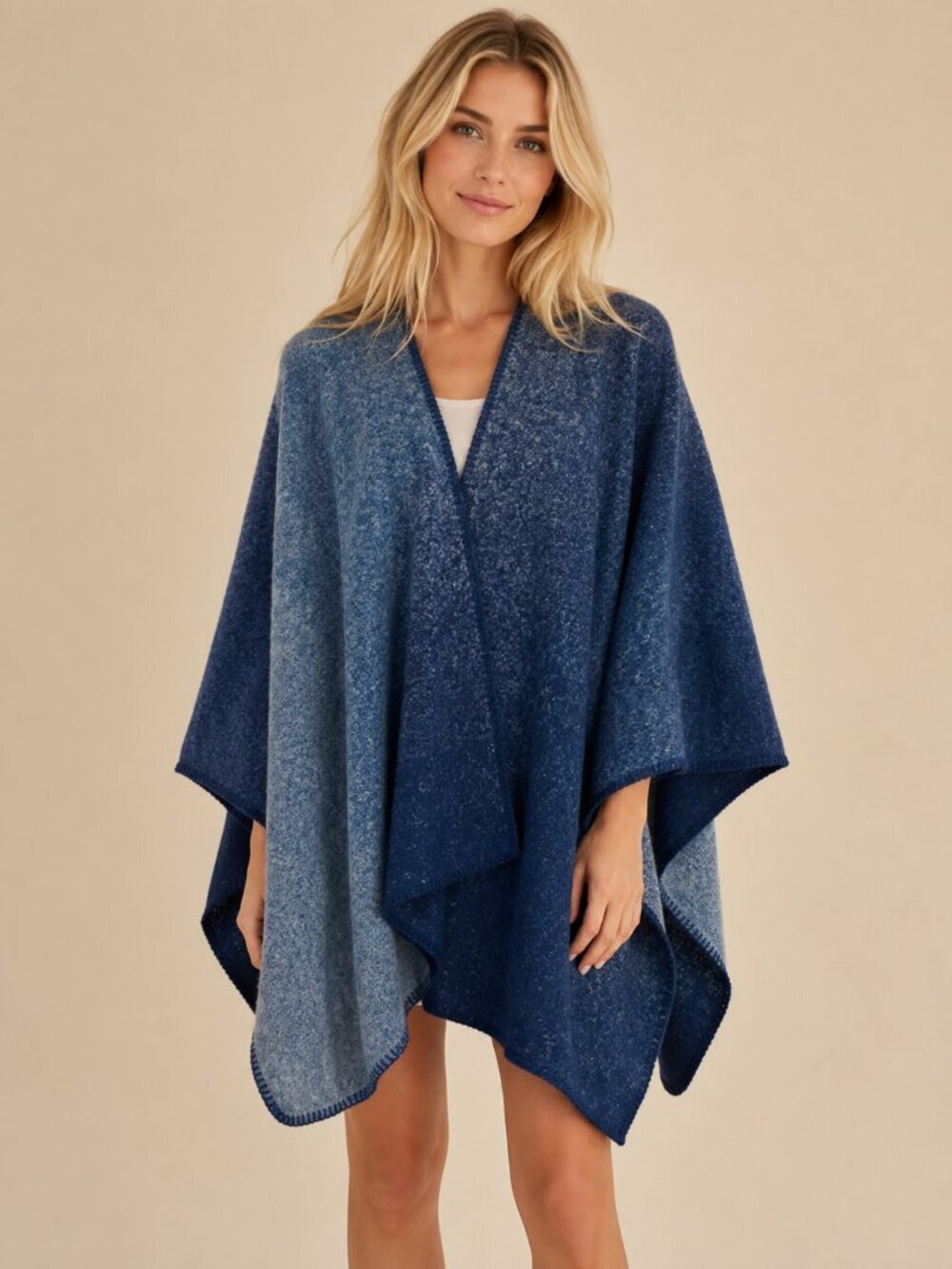 2/$30 NEW Boho Blue Ombre Ruana Oversized Open Wrap Poncho Blanket Scarf